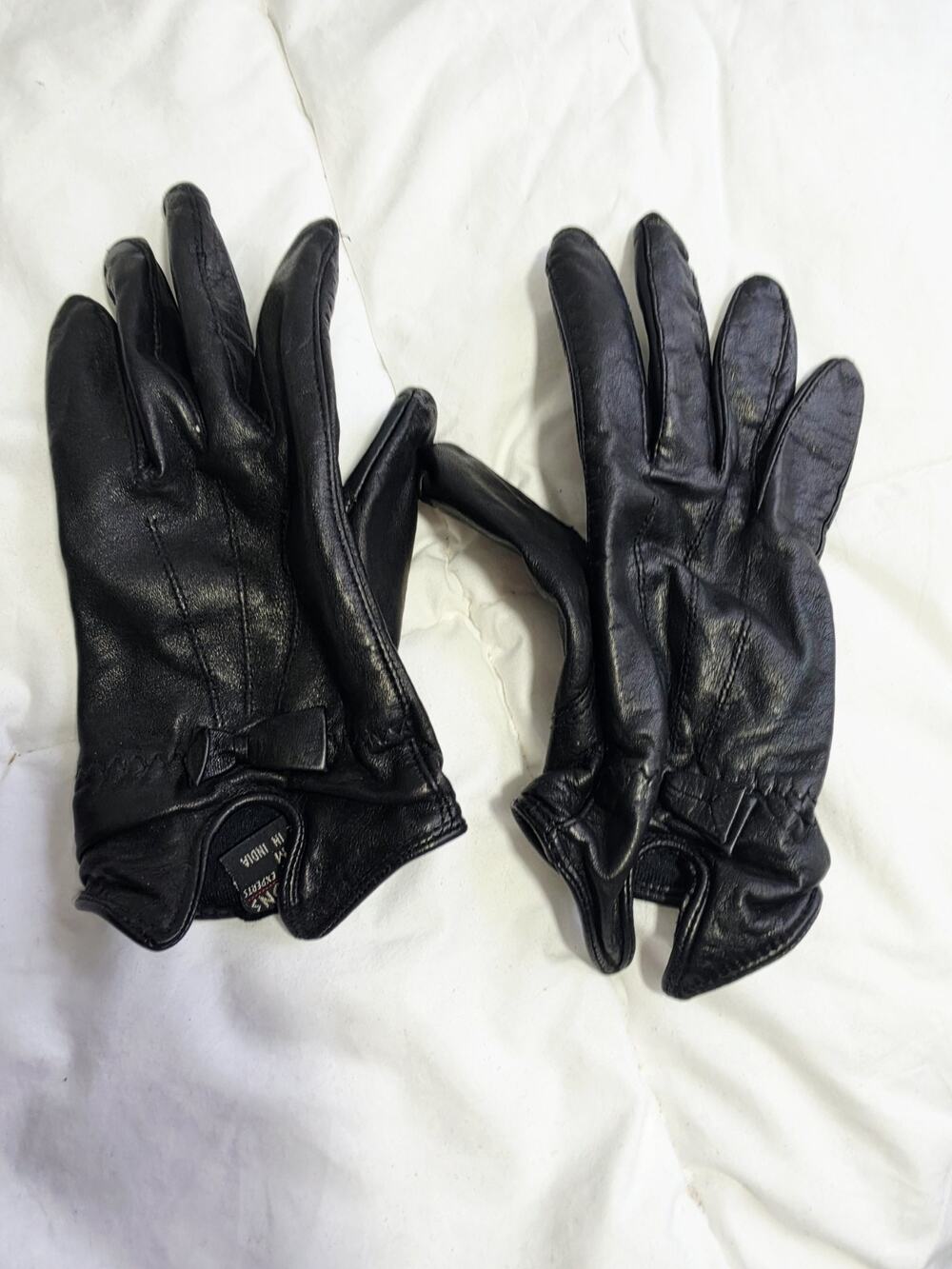 Wilson Leather Black Leather Gloves W/Bow Genuine Women Sz M Retro Biker Y2K